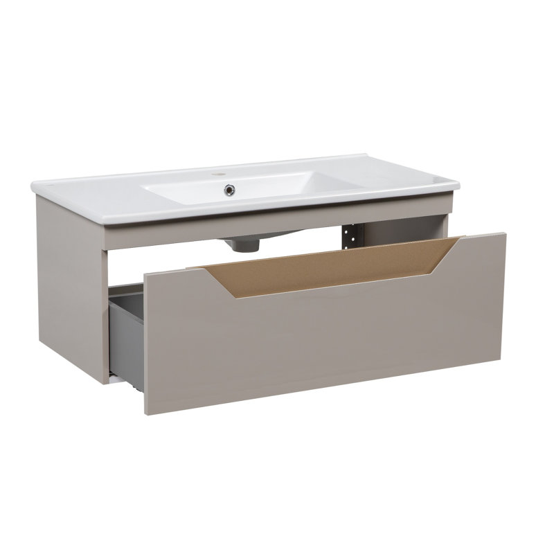 Meuble-lavabo mural avec lavabo TROY-W_Modern, Moka brillant