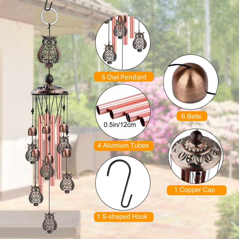 Retro Bronze Owl Metal Wind Chimes with Hook