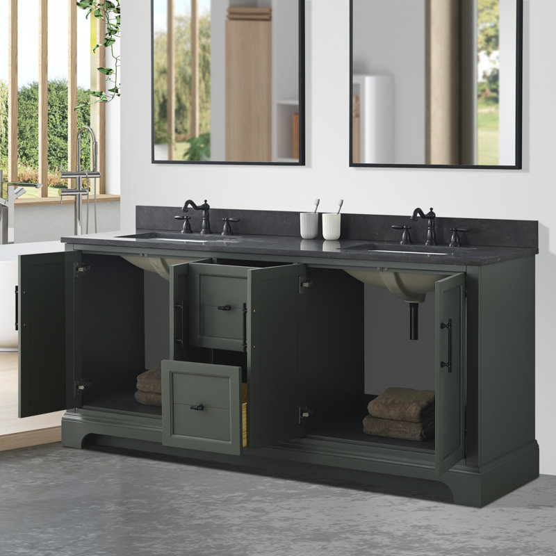  Ensemble de meuble-lavabo autoportant 72 po avec lavabo double 72 po, Vert rétro