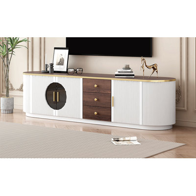 70.8'' Modern Minimalist Tv Stand For Tvs Up To 80 Inches, Entertainment Center With 3 Drawers And 1 Shelf, Metal Handles And 2 Cabinets For Living Room