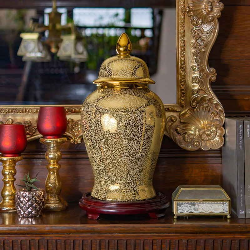 Timeless Chinese Temple Jar, 18", Gold Crackle