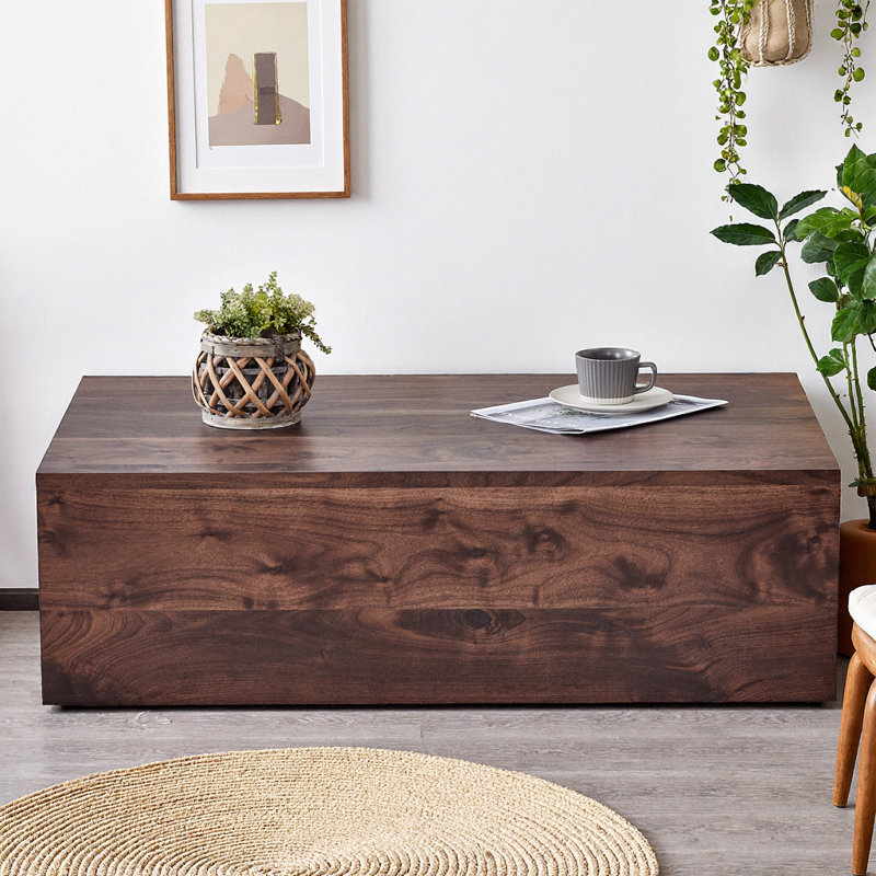 Table basse moderne en bois aggloméré de 39,3 po avec grain de bois naturel, table basse rectangulaire à profil bas pour le salon, aucun assemblage requis, table d'appoint en bois clair avec patins antidérapants