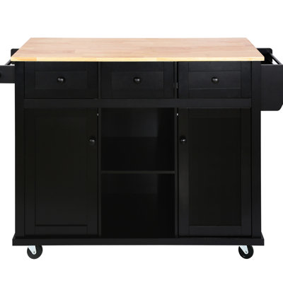 Grey Blue Kitchen Cart With Adjustable Storage & Drop, 5 Rolling Wheels Drop Countertop And Internal , Wheels, 3 Drawers, For Dinning Room