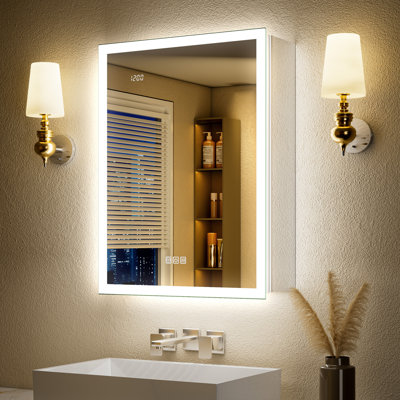 20X32" LED Medicine Cabinet With Double Lights-Front & Backlit, 155°Soft-Close Hinge, Dimmable Lights, Outlet, Clock & Sensor Light, Anti-Fog, Side Mirrors