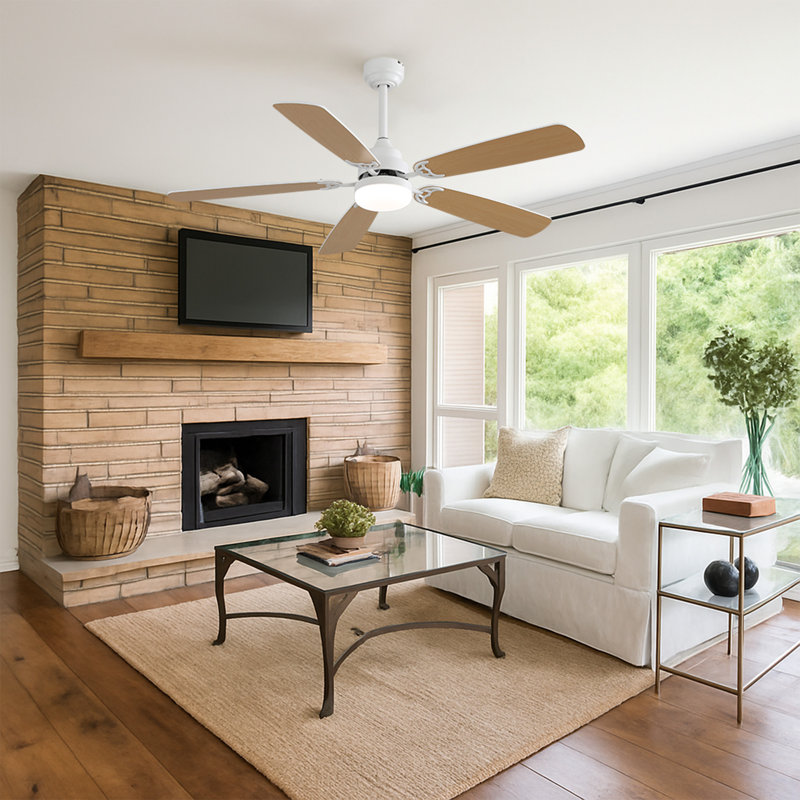 Indoor Modern 52 Inch Ceiling Fan With Dimmable 6 Speed Wind 5 Blades Remote Control Reversible DC Motor With Led Light