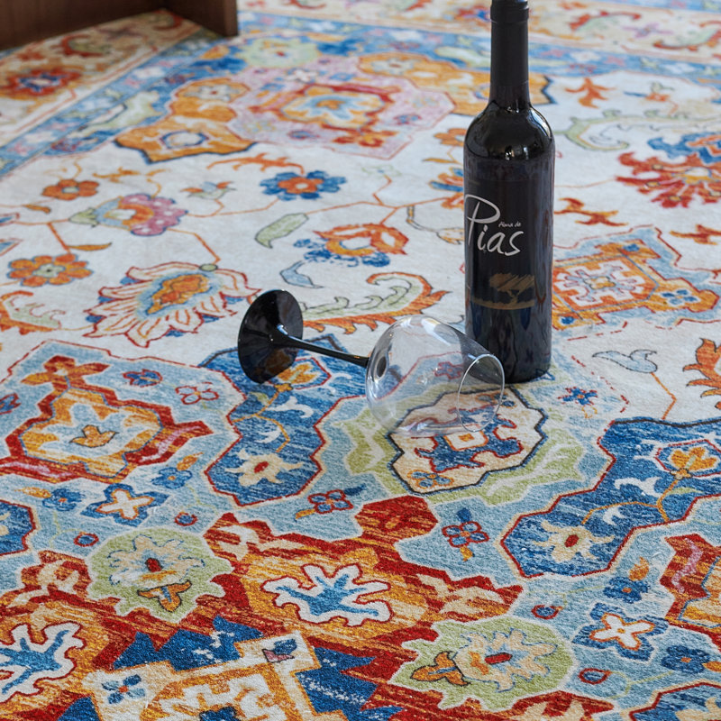 Tapis à motif floral lavable Scheri, Rectangle de 5 pi x 8 pi