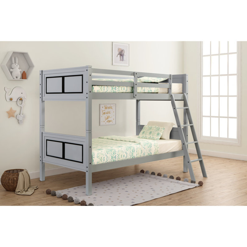 Azair Kids Twin Over Twin Bunk Bed, Gray