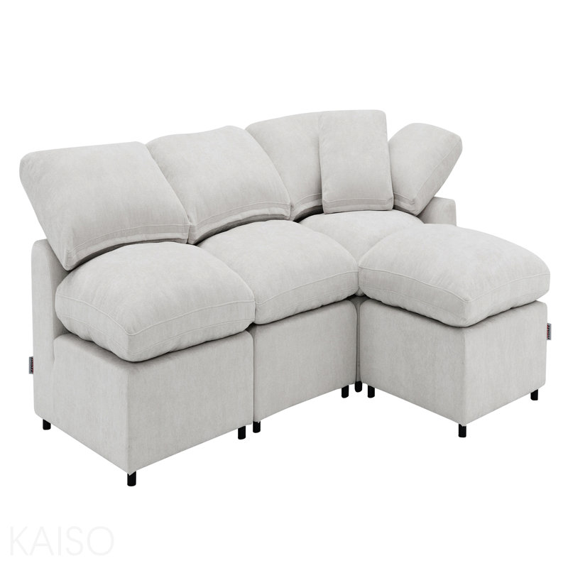 Canapé modulaire en lin ivoire avec repose-pieds 4 pièces