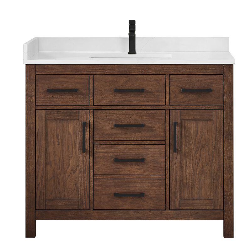 Beckett 42" Freestanding Single Bathroom Vanity with Quartz Top, Dark Walnut, Matte Black, Giotto Quartz