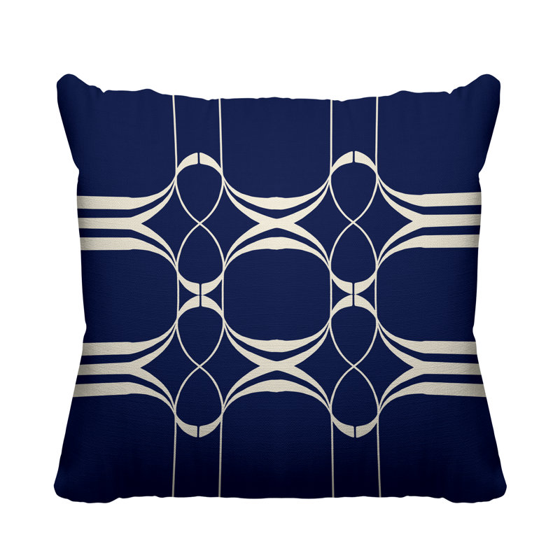 Coussin Tribal Abstract, L 19 po x H 19 po, Bleu marine