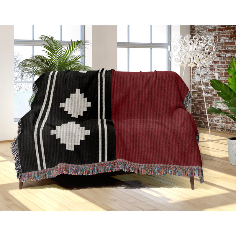 Ector South Western Cotton Blend Blanket Throw, 80" L x 60" W, Red/Black/Off-White