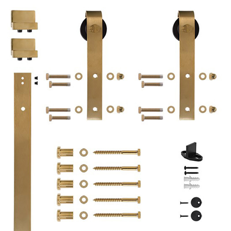 6,6 pi Ensemble de quincaillerie de porte de grange simple à fermeture douce (porte non incluse), Laiton satiné