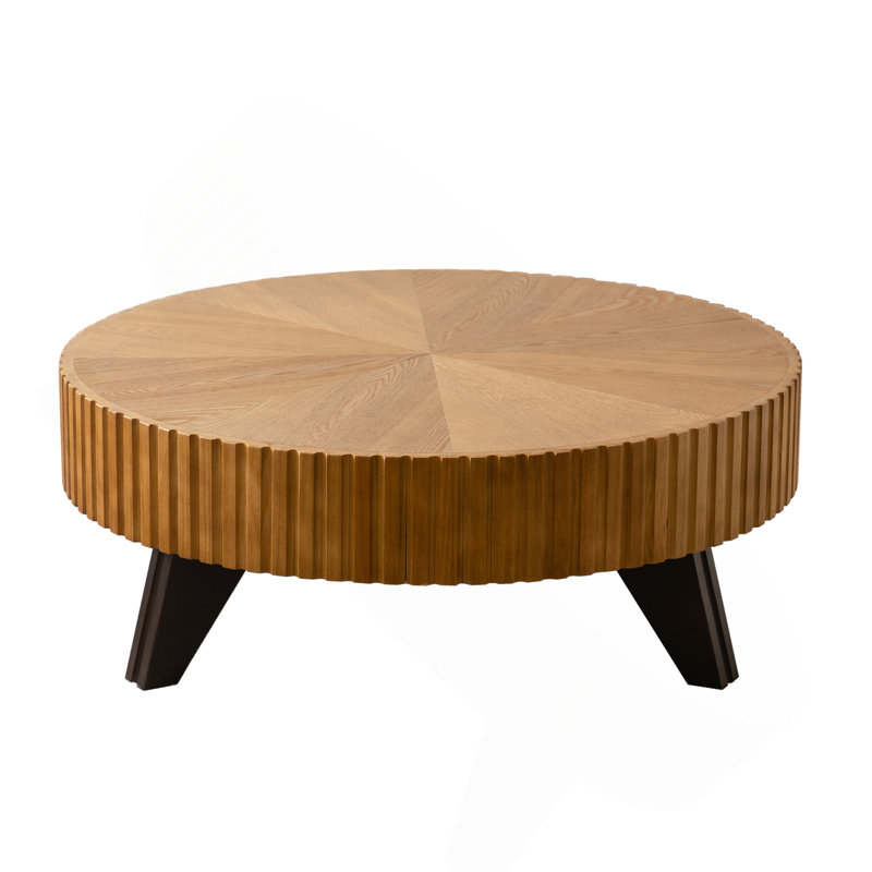 35.4 "Round Vintage Coffee Table, Brown, Natural