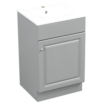 Meuble-lavabo gris de 20 po, lavabo en céramique, compatibilité de robinet à un trou, trop-plein en métal, mécanisme de fermeture en douceur, rangement pour meuble-lavabo de 20 po avec trou pré-percé, charnières rouille, réglable