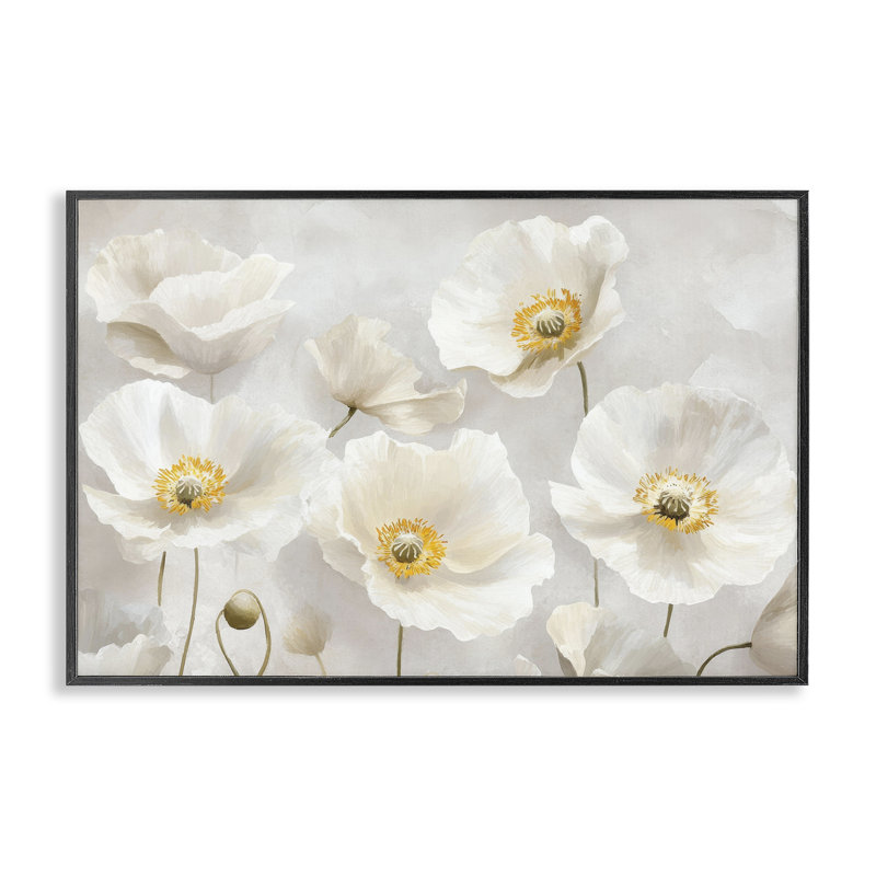 Giclée encadrée florale blanche élégante, design par Petal Prints Design, H 12 po x l 18 po, Giclée encadrée noir minuit