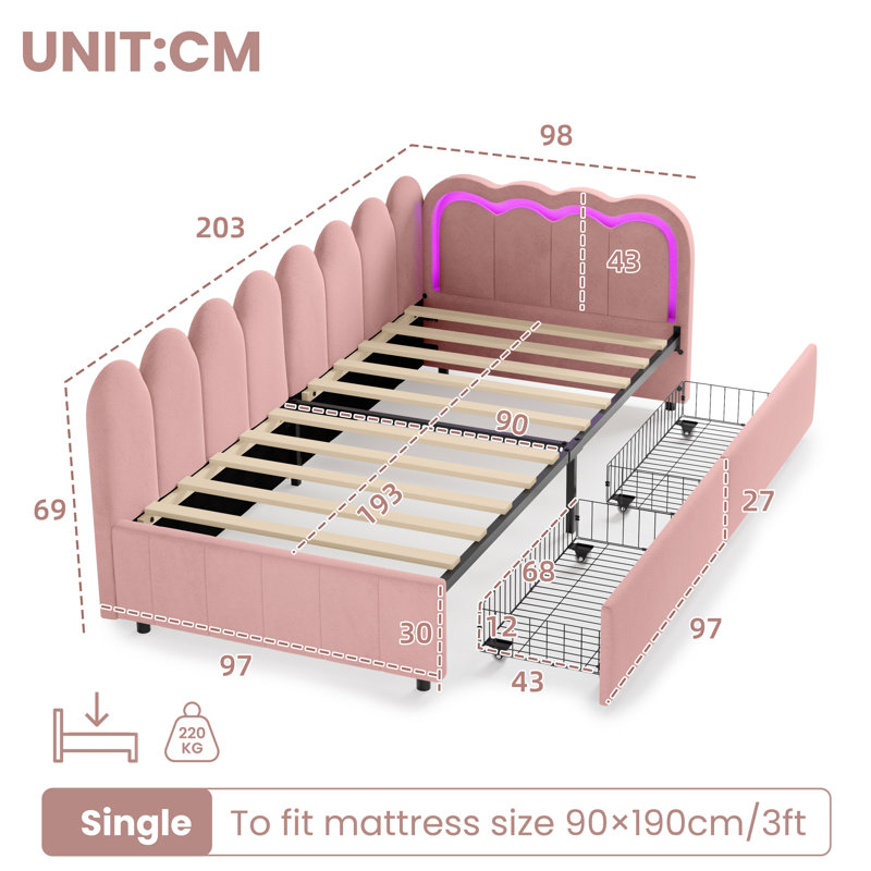 Upholstered Storage Bed, Pink