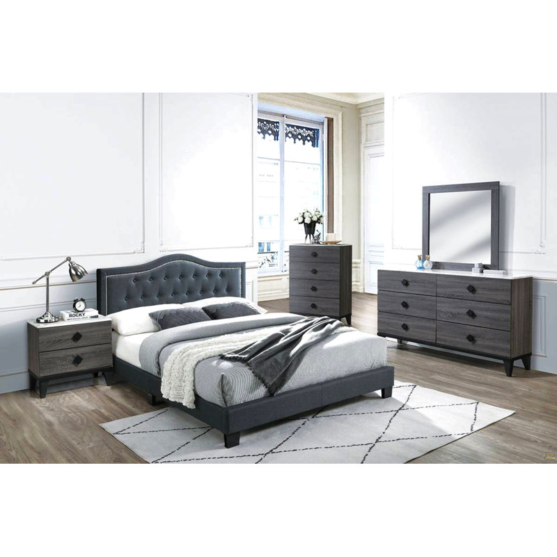 Tête de lit capitonnée 1Pc, Gris anthracite, Grand lit