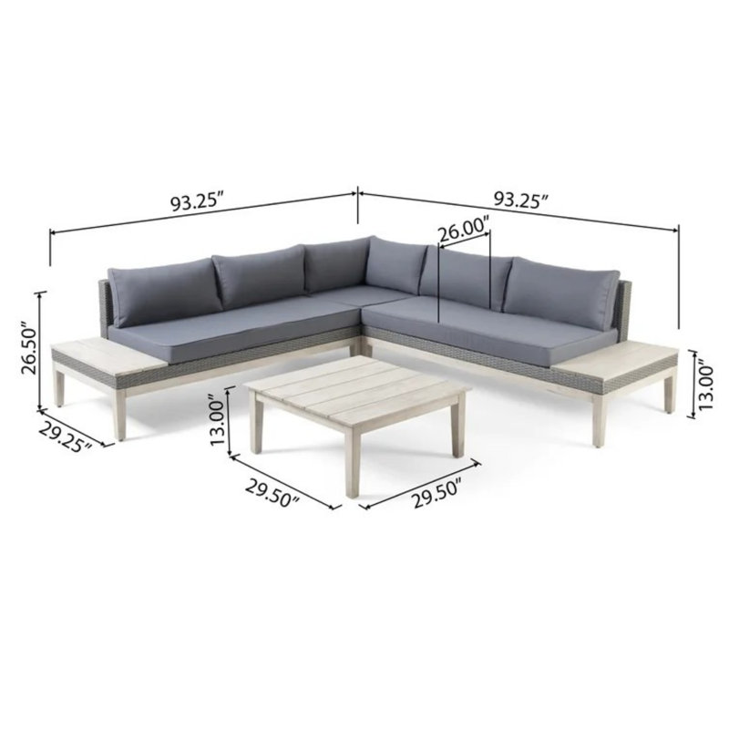 Ensemble de conversation d'extérieur pour 5 personnes avec coussins, Gris