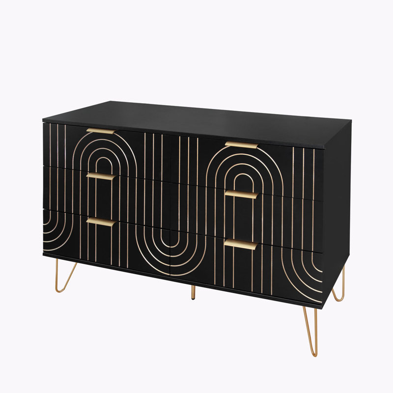Commode de rangement en bois avec 6 tiroirs et poignées en métal Philisma, Noir