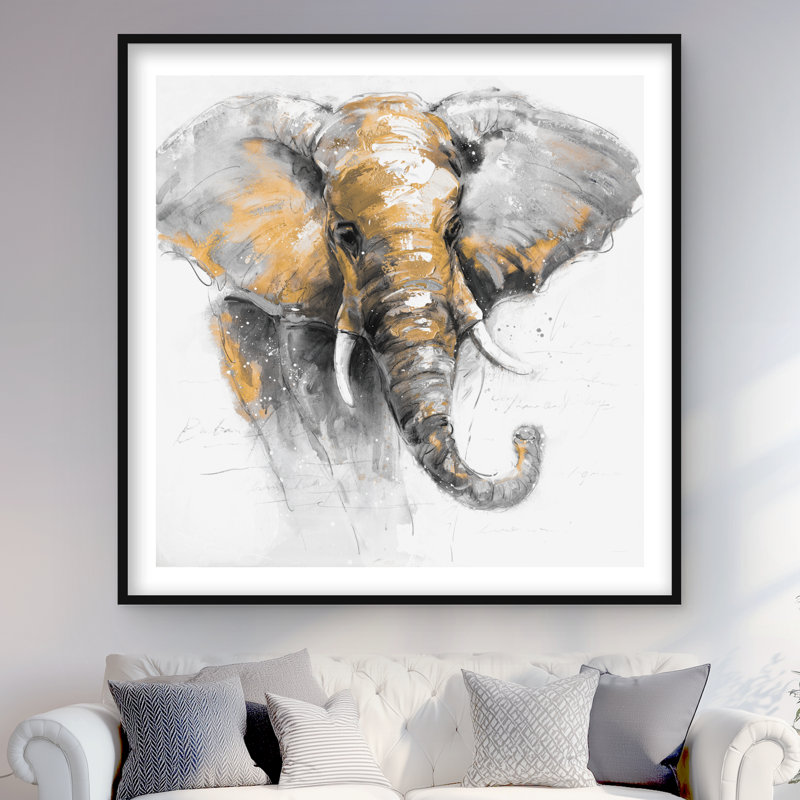 Magnifique éléphant doré - animaux dorés, reproduction encadrée