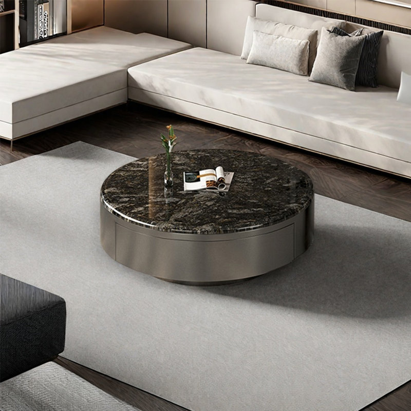 Table basse italienne ronde en marbre, H 13 po x L 31,5 po x l 31,5 po, Multi-couleur