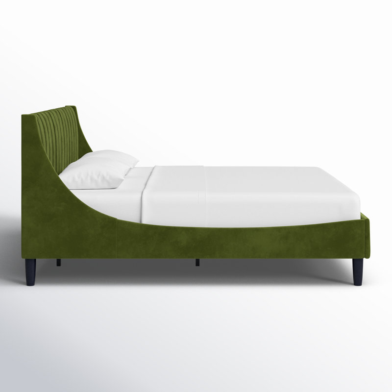 Helaina Upholstered Wingback Bed, King, Olive Green Velvet