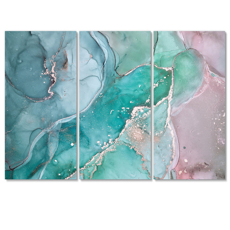 Marbre abstrait turquoise - reproduction d'art sur toile moderne, H 32 po x l 48 po x P 1 po