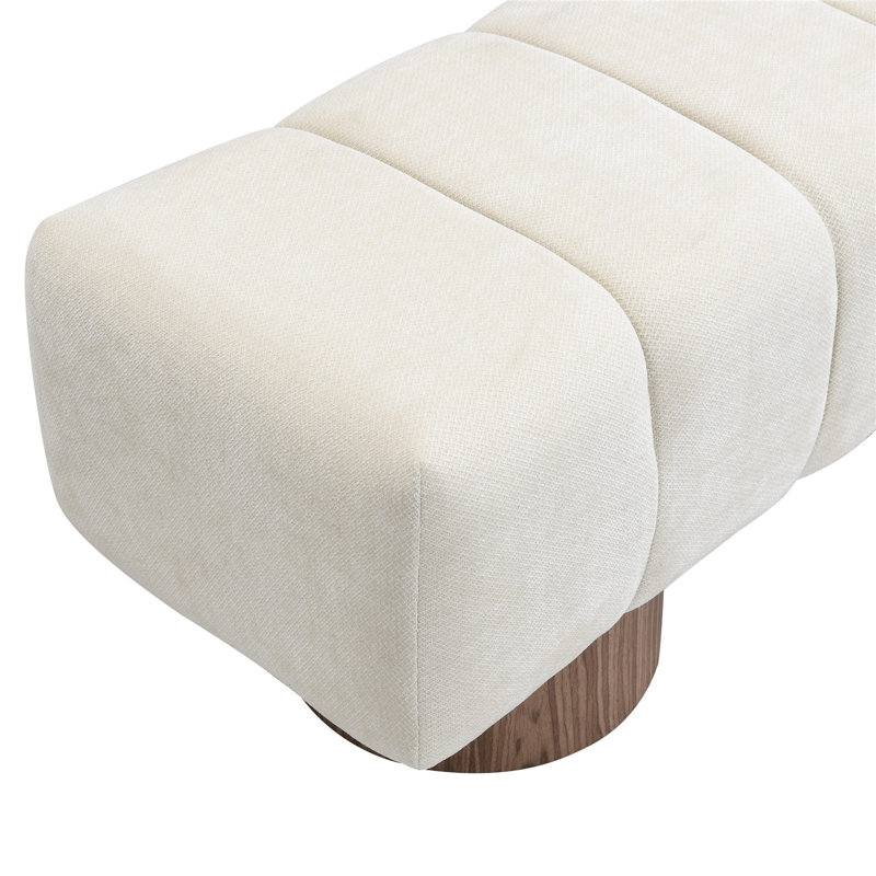 Banc de salle à manger Marlon avec base en bois, Beige, H 17 po x l 49 po x P 16,75 po