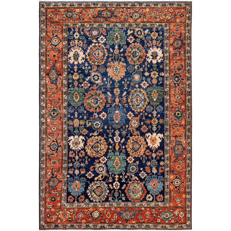 Tapis unique noué à la main bleu 6 pi 3 po x 9 pi 2 po Dobbins