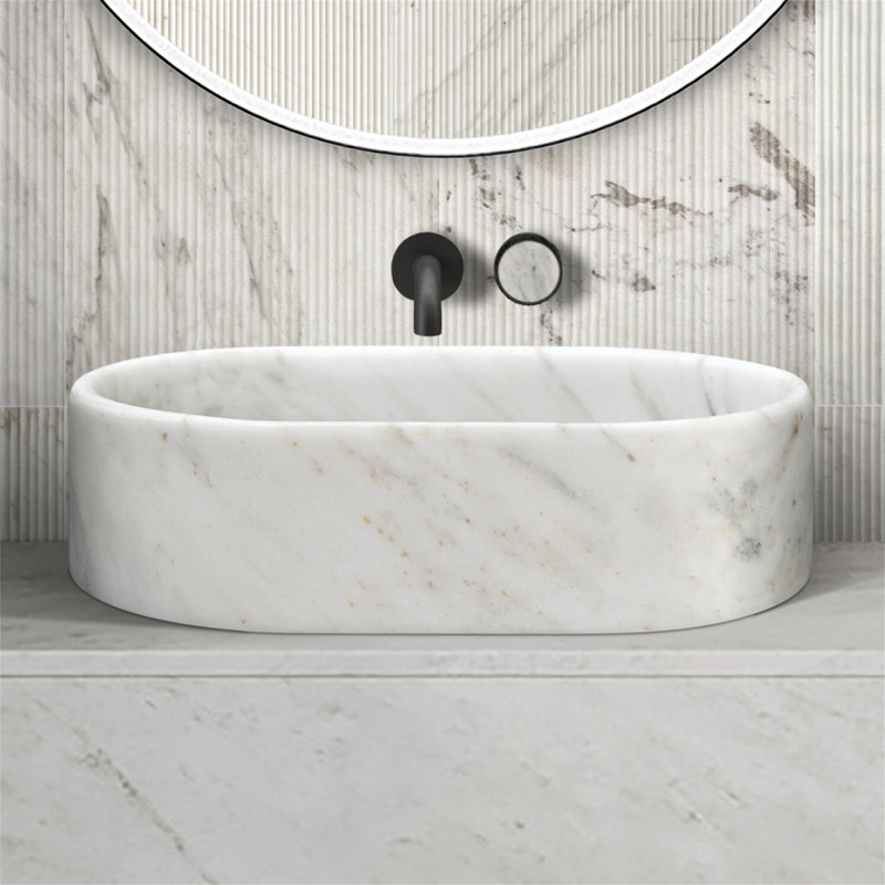 Lavabo vasque de salle de bain en marbre blanc naturel, Blanc