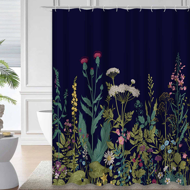 Rideau de douche imperméable à motif floral avec 12 crochets, L 72 po x l 78 po