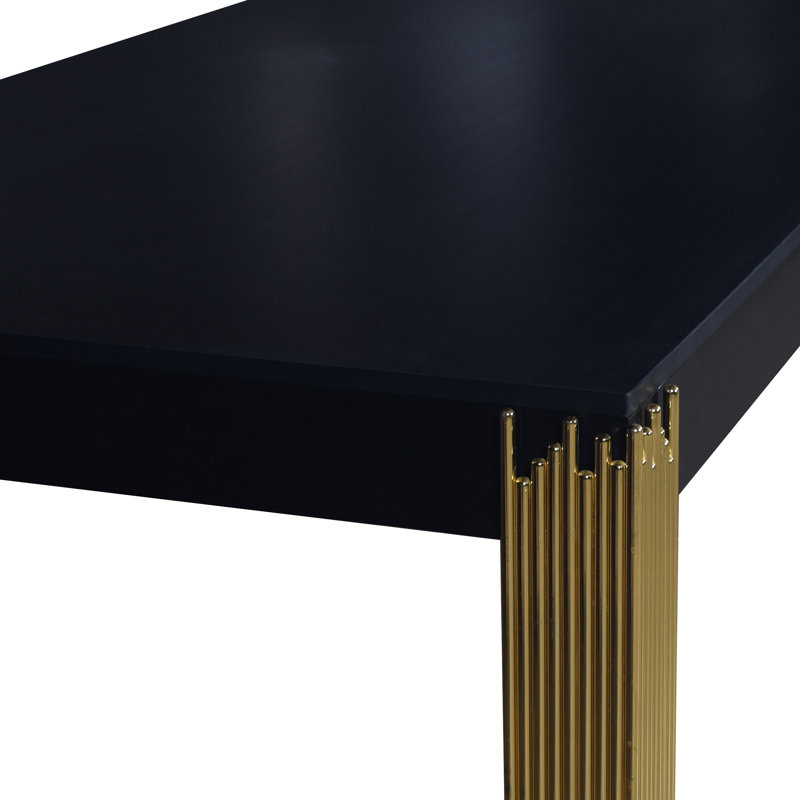 Table de salle à manger Theo, pieds en métal doré, structure en bois noir rétro, 72 pouces