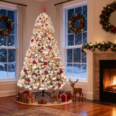 Arbre de Noël artificiel 4,5 / 6 / 7,5 / 9 pi avec lumières - arbre de Noël artificiel à charnières en PE et PVC, support en métal, assemblage facile pour la maison / bureau