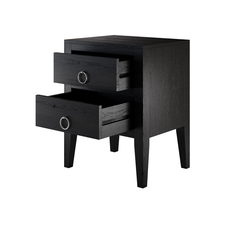 Stroble 50cm W Solid Wood Bedside Table, Black
