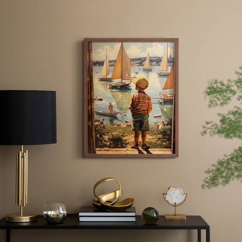 NAUTICAL Series DCIV, reproduction encadrée - bois massif, H 15 po x l 12 po, Noyer