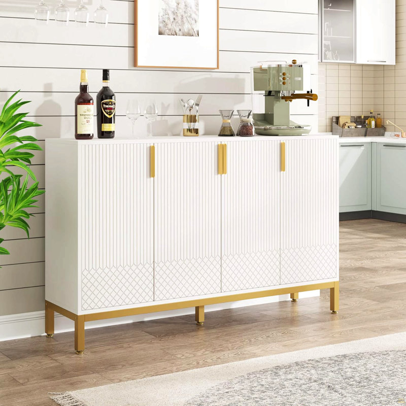 Buffet 59,74 "avec rangement et portes géométriques, Blanc