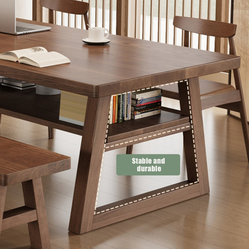 Bureau rectangulaire en bois massif noyer clair, 29.53" H x 78.74" W x 31.5" D