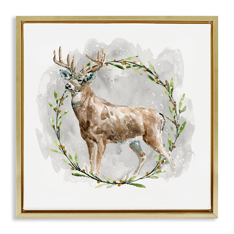 Art rustique, cerf avec couronne, estampe numérique par Carol Robinson, H 18 po x l 18 po, Cadre flottant métallique doré