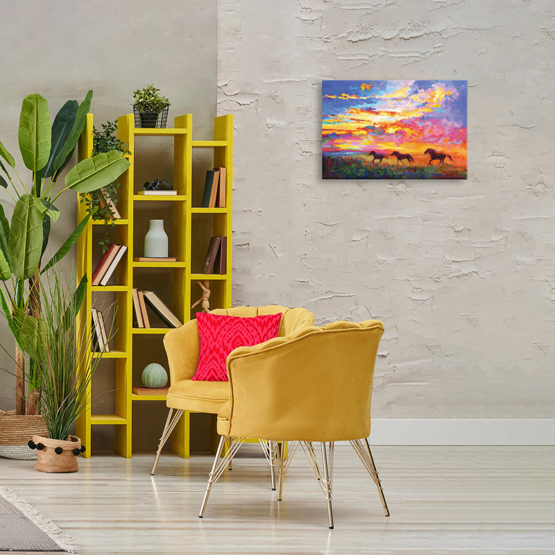 «Wild Horses at Sunset» par Leon Devenice, H 16 po x l 24 po