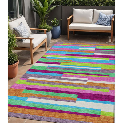 Tapis extérieur lavable rayé vert lime 5 pi x 8 pi