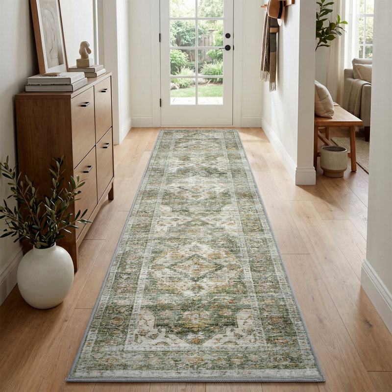Tapis de couloir oriental vert sauge lavable à la machine, Vert sauge, Tapis de couloir 2 pi x 10 pi