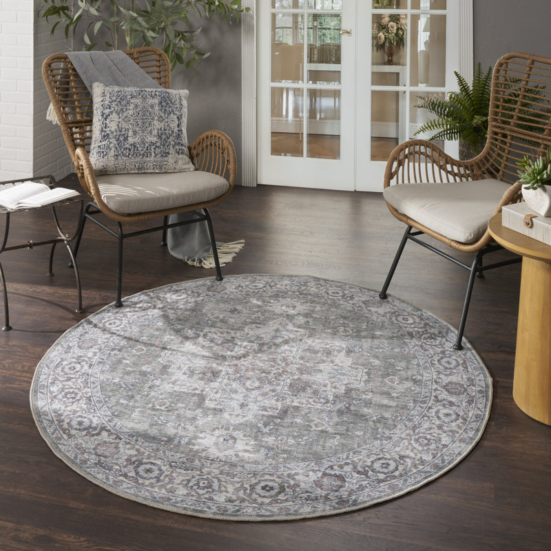Washable Oriental Rug, Round 5'3"