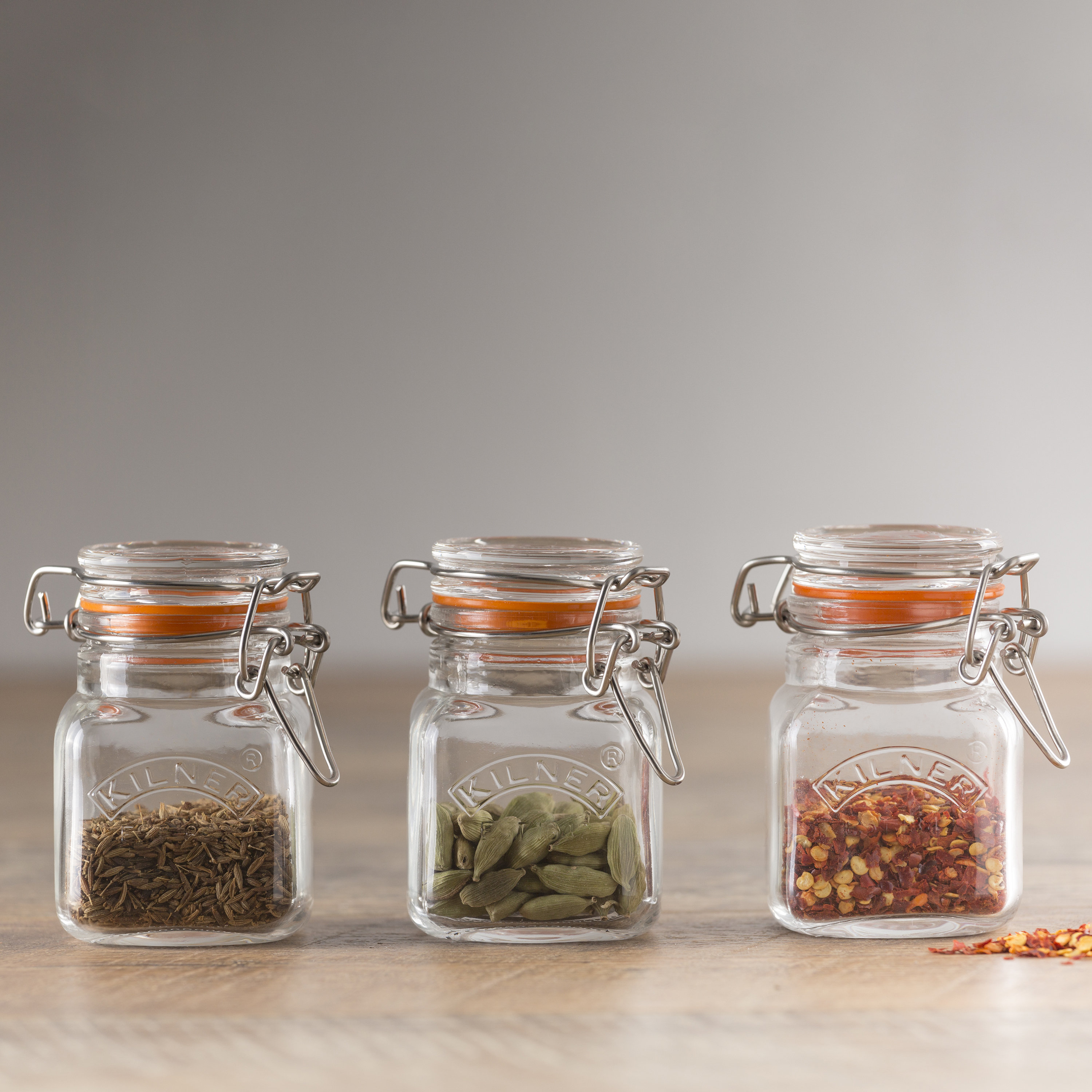 Set Of 6 Glass Clip Seal Spice Jars Airtight Container Vintage Herb Storage  Pots
