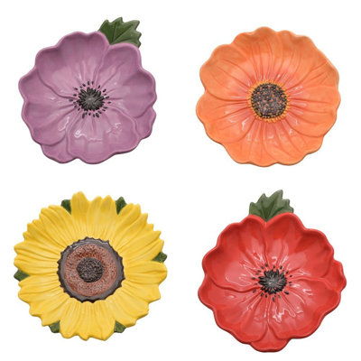 Set of 4  Bright Flower Plates