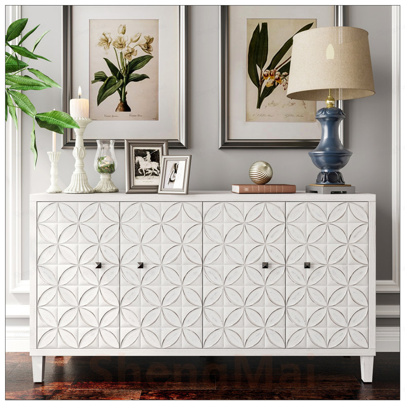 Armoire d'appoint chic en bois à 4 portes avec tablettes réglables, idéale pour le rangement et la décoration dans diverses pièces