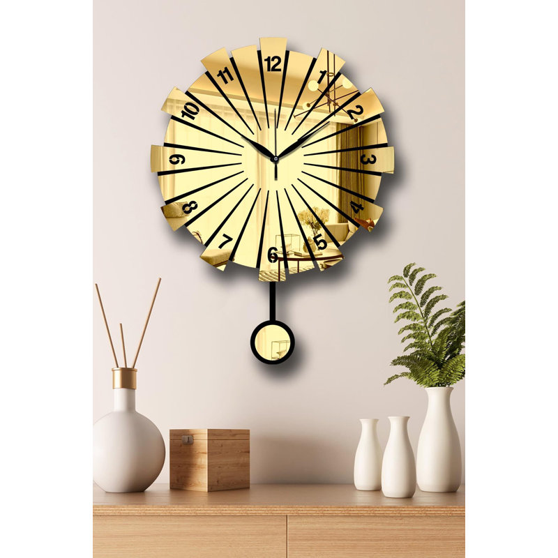Elegant Decorative Wall Clock, Gold Finish, 15.4 x 19.7 inches | Durable MDF & Acrylic Construction, Thickness: 0.1 inches | Modern Design for Living Room, Office, or Kitchen - Stylish Timepiece & Home Decor