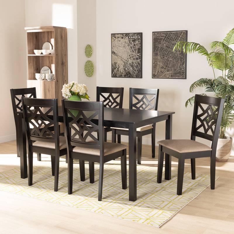 Ensemble repas 7 pièces Annorah, Noir, Noir/beige, 7 pièces