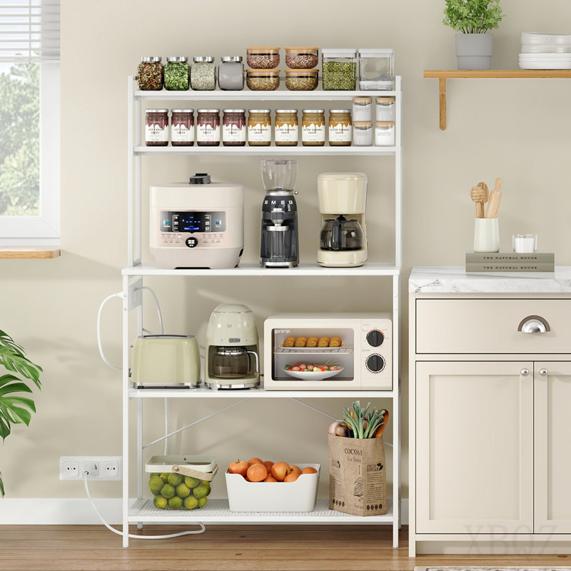 Grand support de boulanger à 5 niveaux avec prises électriques, support à micro-ondes de 39 pouces et bar à café, tablette de rangement pour la maison, rangement pour comptoir