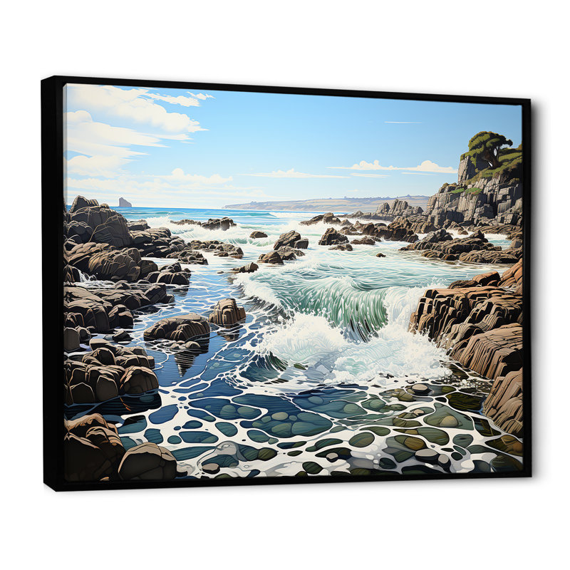 Paysage de plage sauvage I - reproduction sur toile, Cadre flottant noir, H 12 po x l 20 po x P 1 po