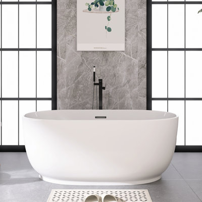 59" Freestanding Soaking Acrylic Bathtub
